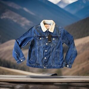 True Religion Men’s Size Small Sherpa Collar Denim Trucker Jacket Blizzard Wash